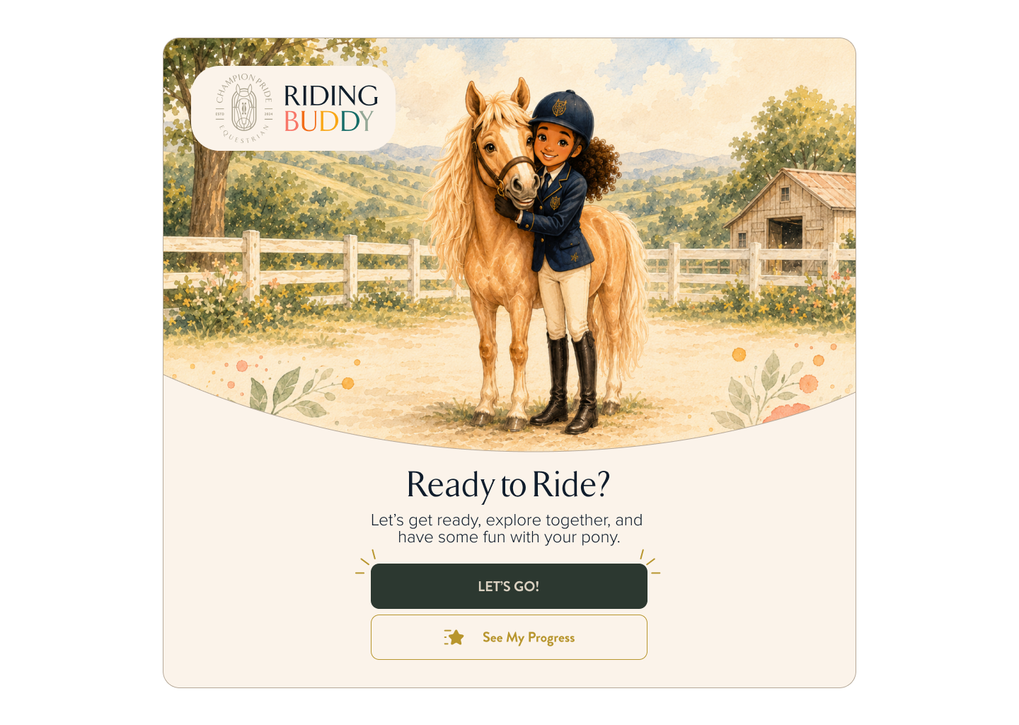Riding Buddy Ready to Ride welcome screen