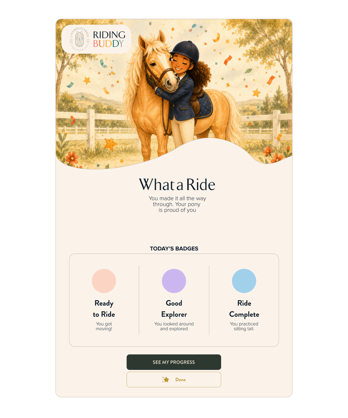 Riding Buddy programme screen