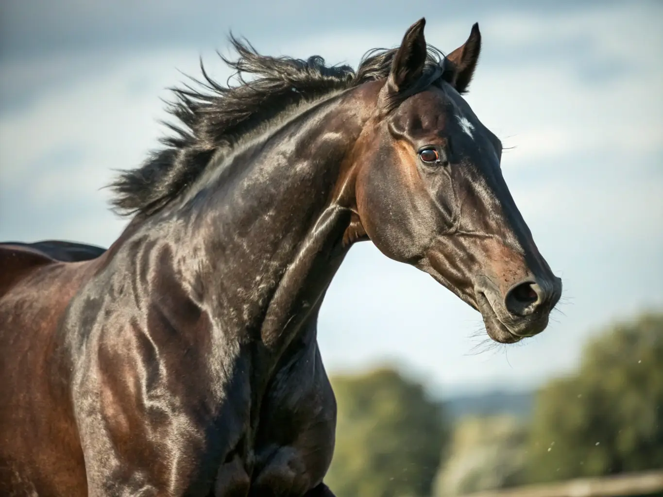 A close-up image of a horse's eye, reflecting the rider and the surrounding environment. The image conveys a sense of trust and connection.